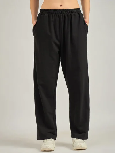 أوجيدر Black Solid Basic Wide Leg Sweatpants